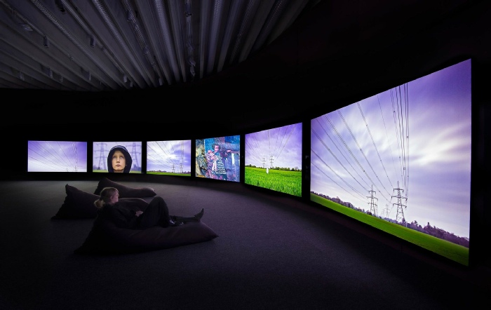 John Akomfrah, Purple. Installation view Bildmuseet, 2018. Photo: Mikael Lundgren.