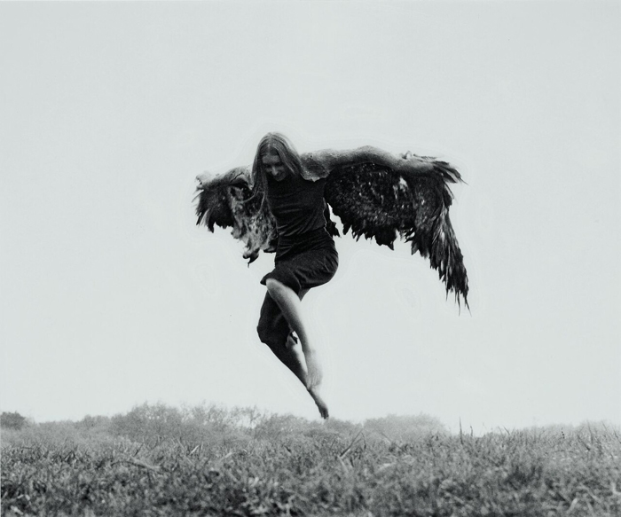Christiane Möbus, The unnecessary betrothal of Mrs. Holle to the shaman, or: A New Life, 1971/72. From a 5-part photo series. 50.5 x 60 cm. Museum im Kulturspeicher Würzburg. Photo: Renate Altenrath. © VG Bild-Art, Bonn 2023.