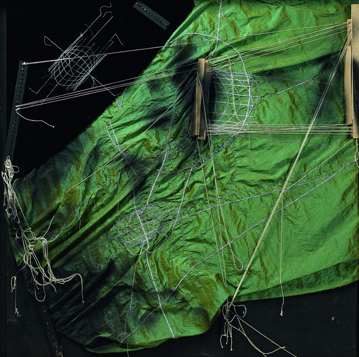 Maria Lai, Errando n. 2 (Erring no. 2), 2008. Thread, wood, fabric, tempera and velvet, 100 x 100 x 5 cm. Private collection. Photo: Pietro Paolo Pinna. © Archivio Maria Lai by VEGAP, 2023.