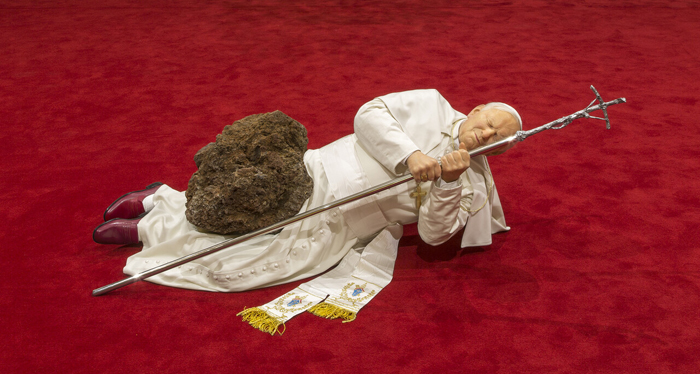 Maurizio Cattelan, La Nona Ora, 1999. Installation view, Not Afraid of Love at the Monnaie de Paris, 2016–17. Photo: Zeno Zotti. Courtesy Maurizio Cattelan’s Archive. 